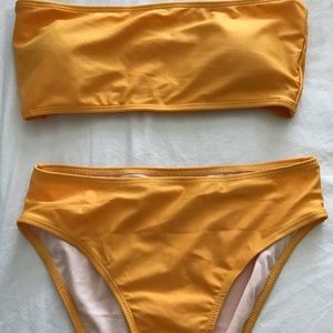 Yellow bandeau swim suit